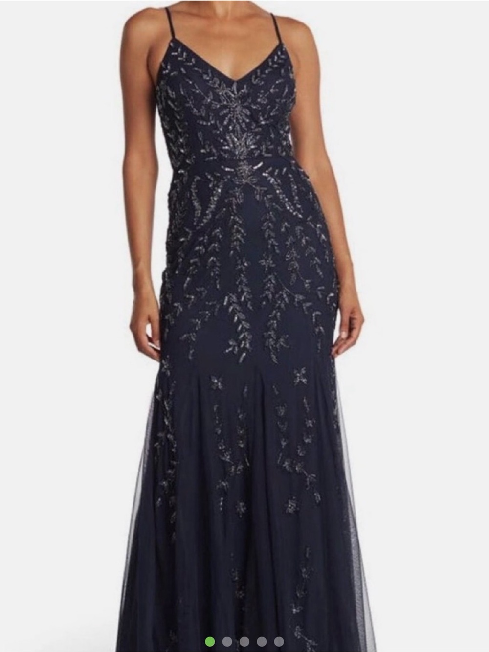MARINA Navy Beaded Spaghetti-Strap Maxi Dress